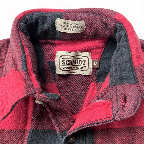 CE Schmidt Workwear Flannel Plaid Button Down Shirt M Red Black Buffalo Check - Picture 4 of 8